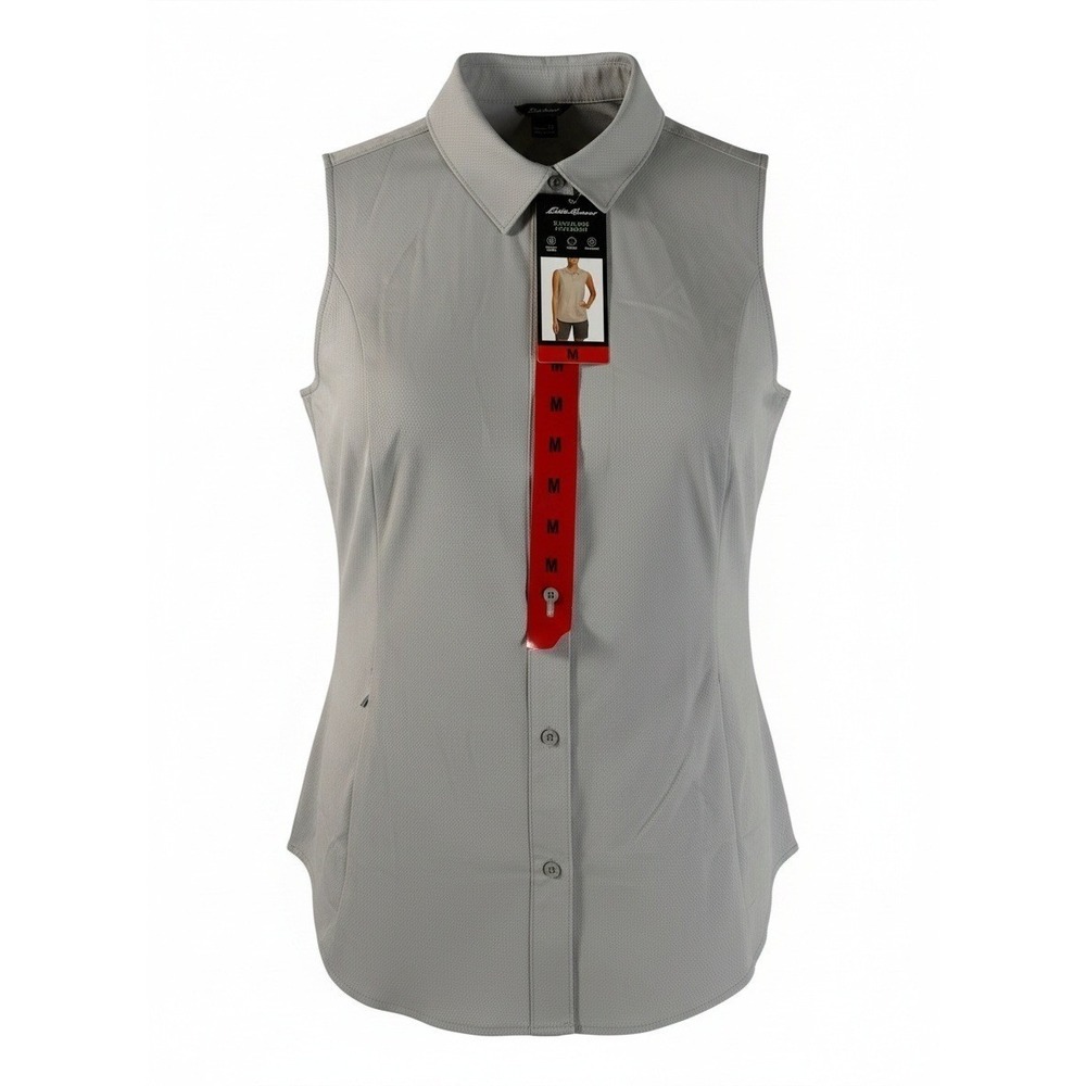 Eddie Bauer Sleeveless Tech Shirt Women's M Grey Textured Slim Fit Sporty Chic - Picture 2 of 7
